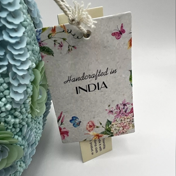 Handcrafted In India Viral Rare Shoulder Pearl Beaded Bag Turquoise Blue NWT - Picture 6 of 9